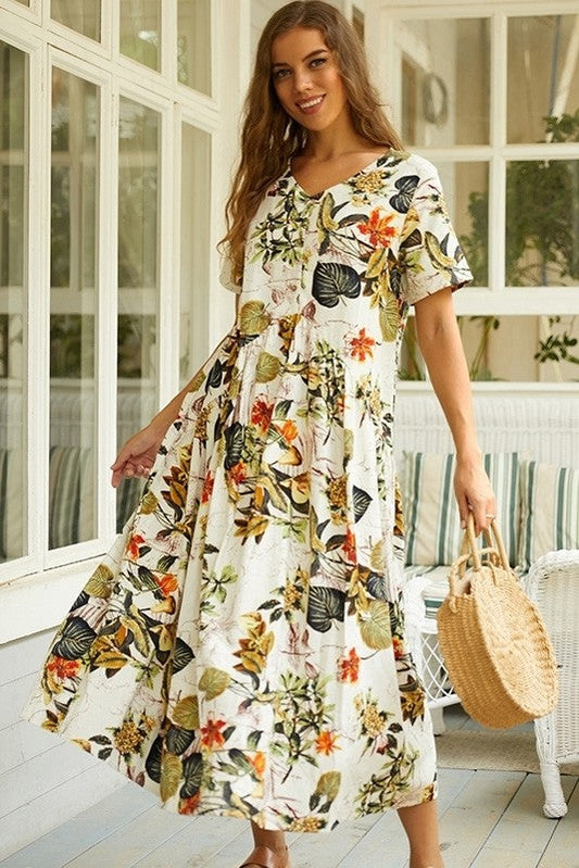 Robe Longue À Imprimé Floral Pour Femmes | Été Décontracté