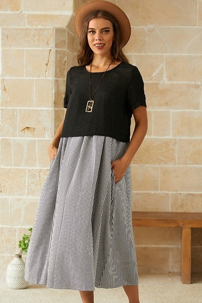 Robe Maxi Deux Pièces À Carreaux Pour Femme | Été Décontracté