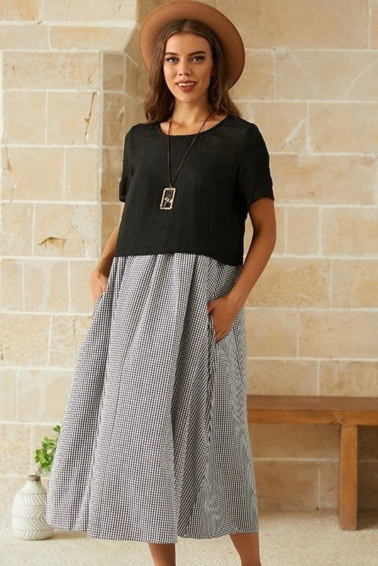 Robe Maxi Deux Pièces À Carreaux Pour Femme | Été Décontracté