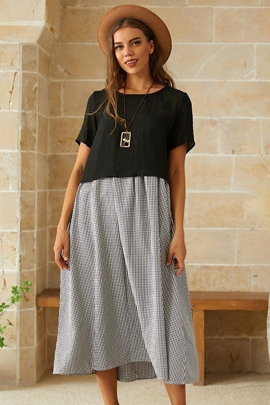 Robe Maxi Deux Pièces À Carreaux Pour Femme | Été Décontracté