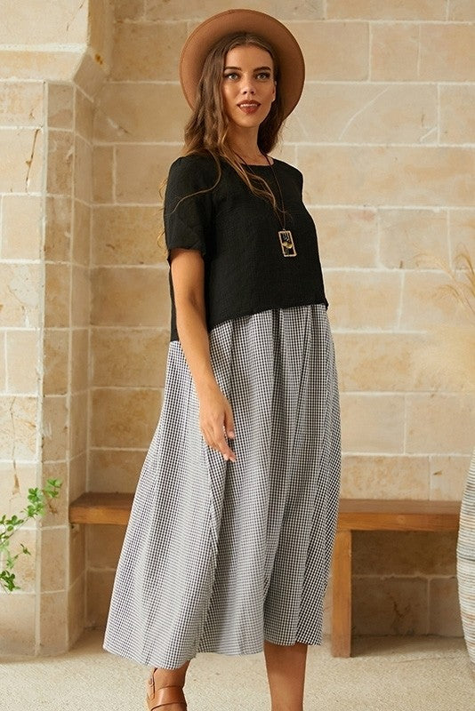 Robe Maxi Deux Pièces À Carreaux Pour Femme | Été Décontracté