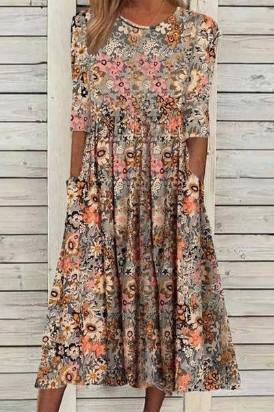 Robe Midi Femme Imprimé Floral Avec Poches | Chic