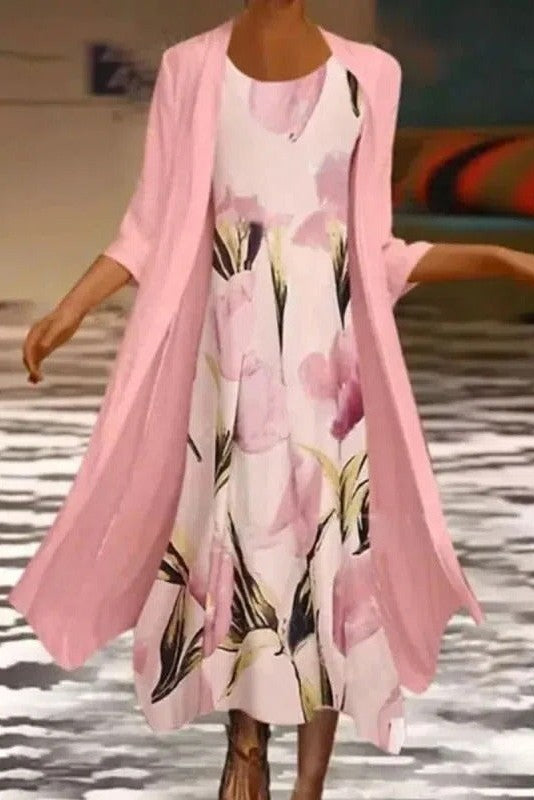 Robe Midi Deux Pièces Rose À Fleurs Pour Femme | Décontractée