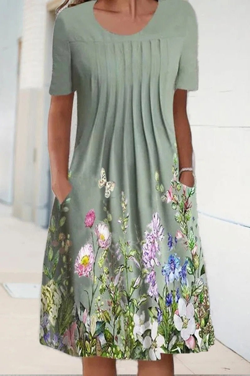 Robe Midi À Imprimé Floral Vert Pour Femme | Été