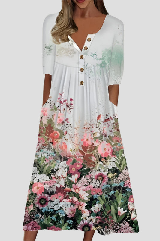 Robe Midi Blanche Longue Imprimée |  Florale