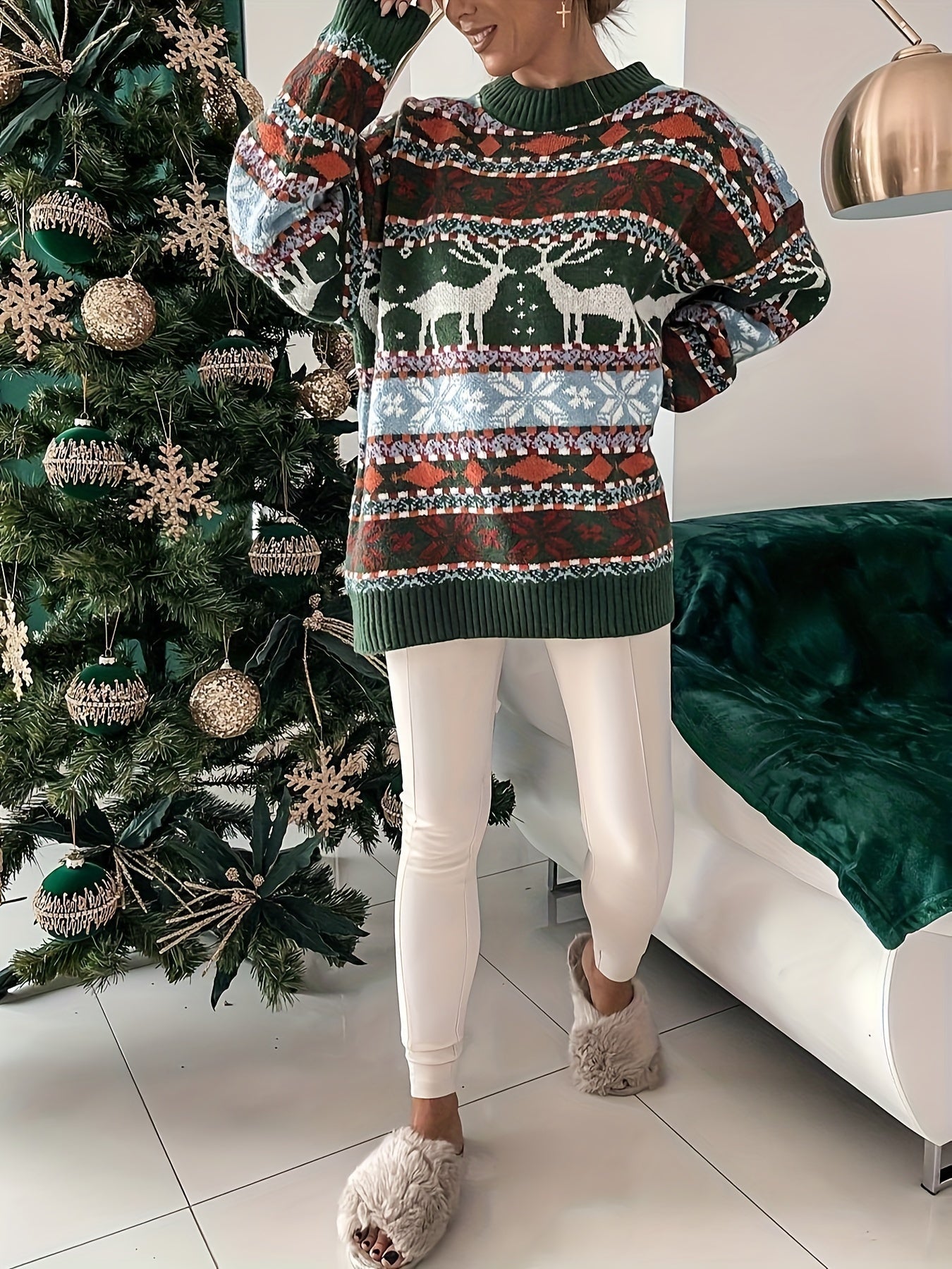 Saphira | Pull Femme Thème Élan De Noël | Chaud