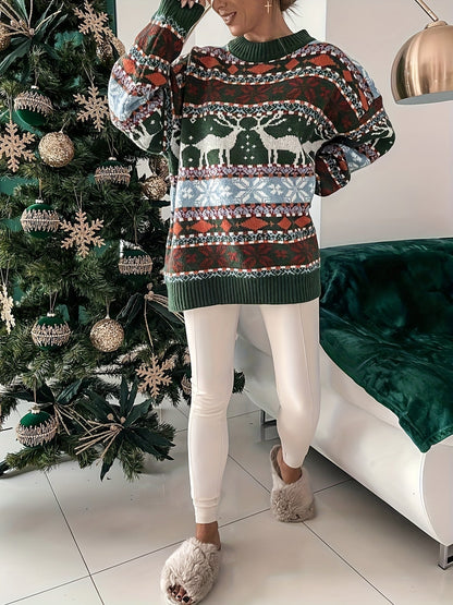Saphira | Pull Femme Thème Élan De Noël | Chaud