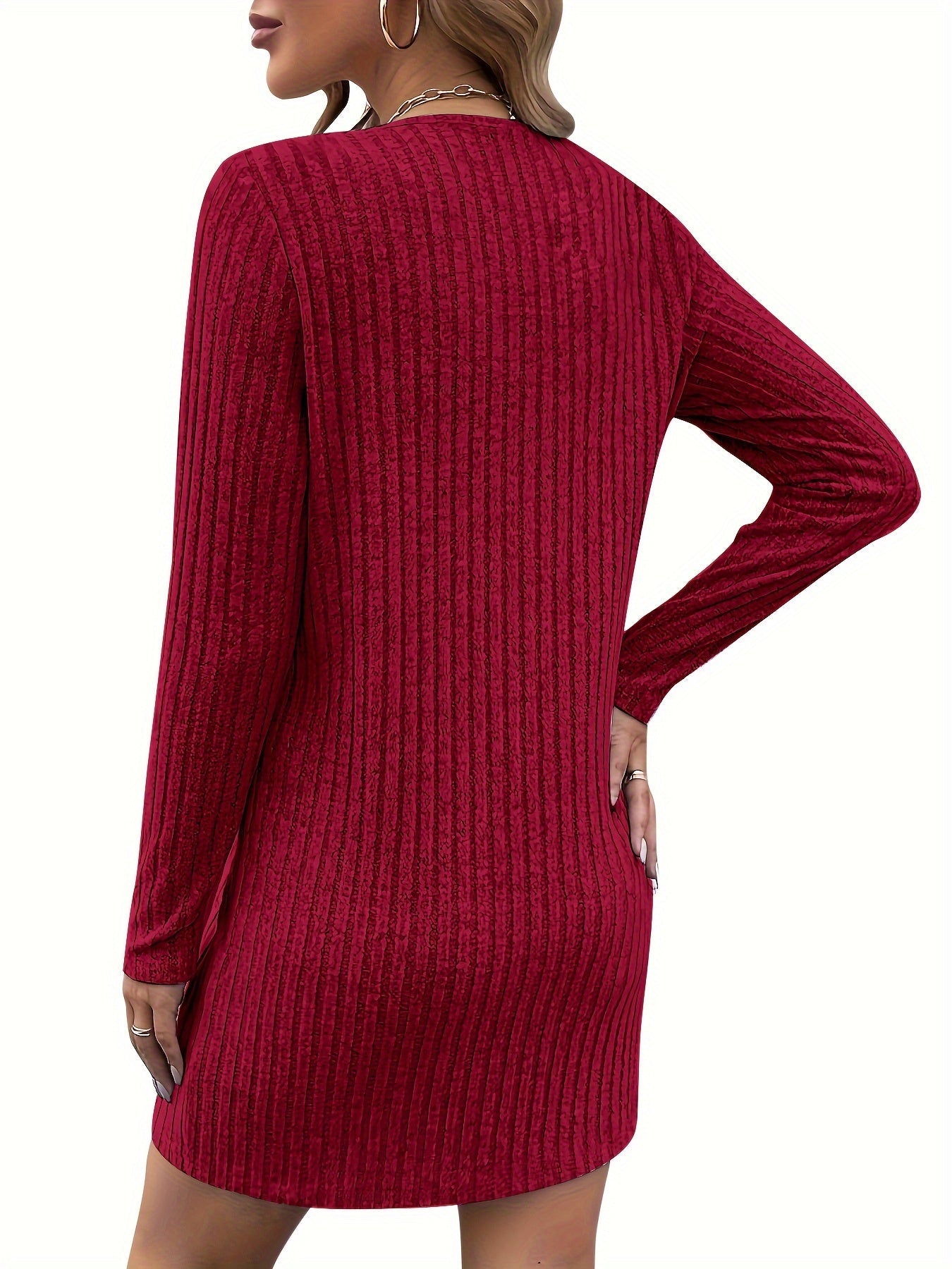 Inès | Sable | Robe Courte Rouge | Col en V | Maille