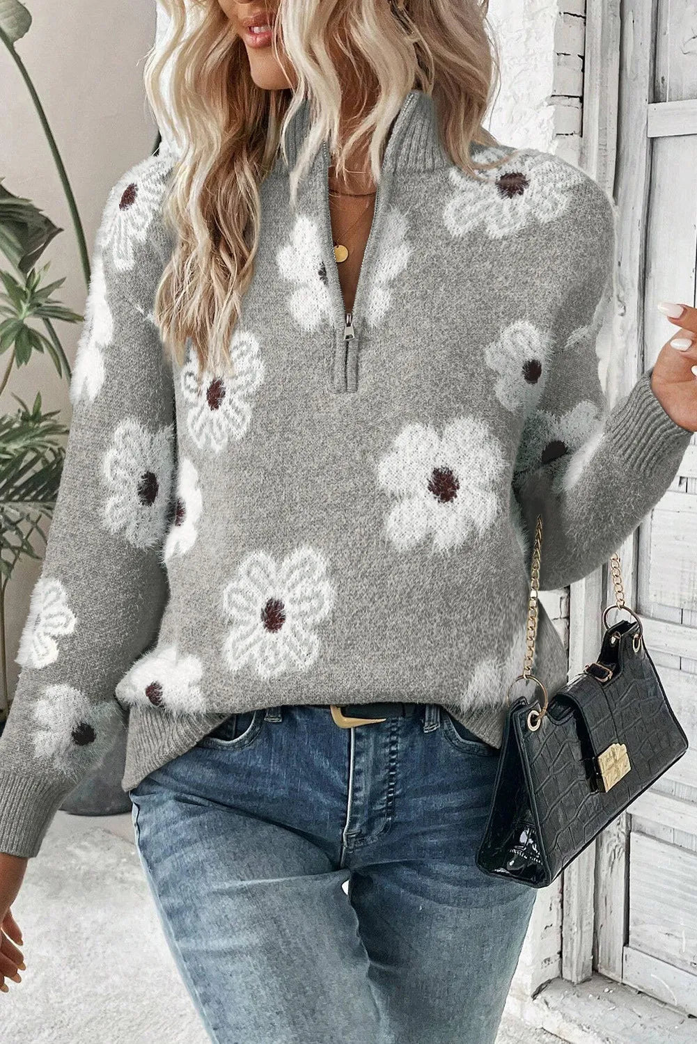 Théophane | Pull à demi zip pour femmes | Floral