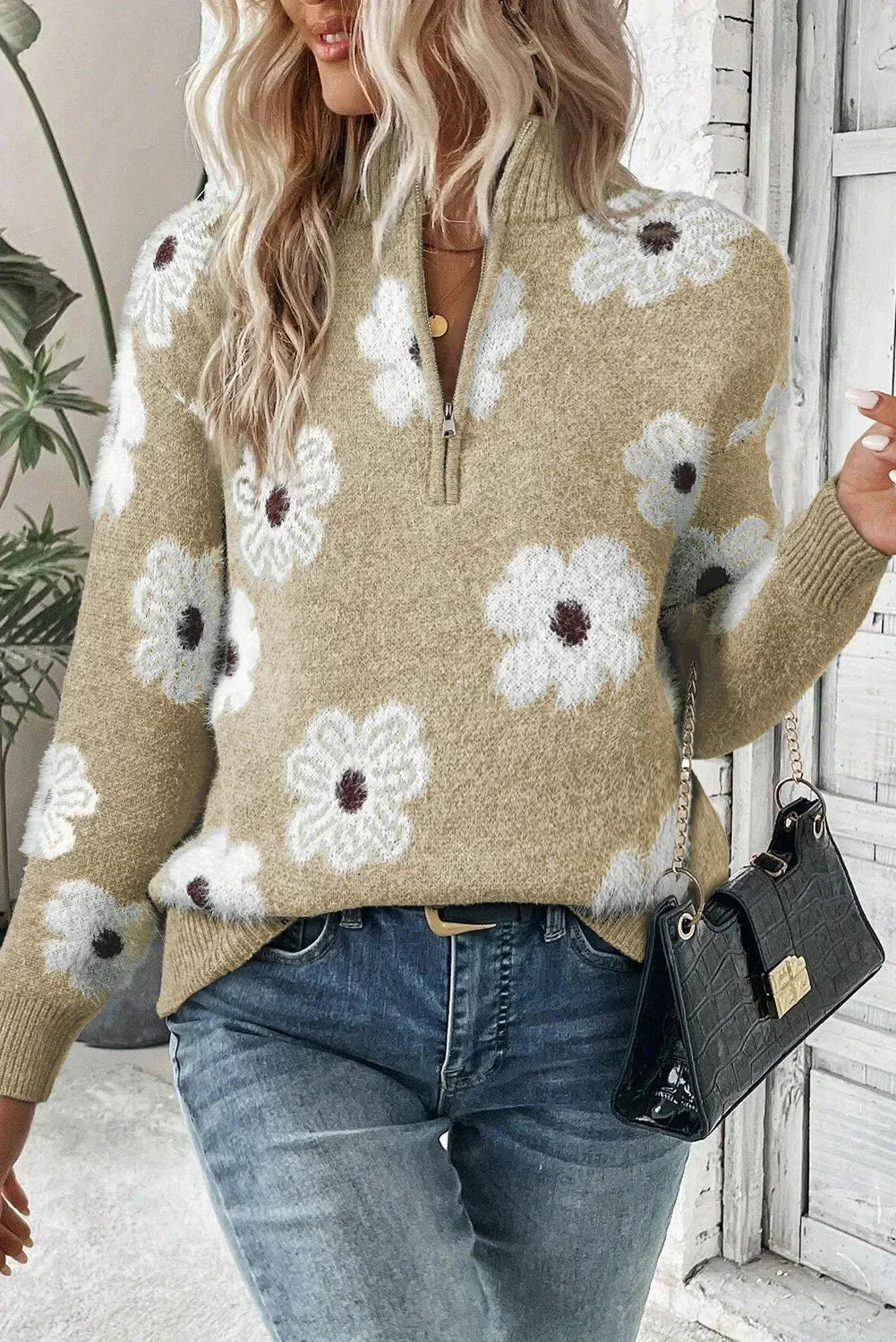 Théophane | Pull à demi zip pour femmes | Floral