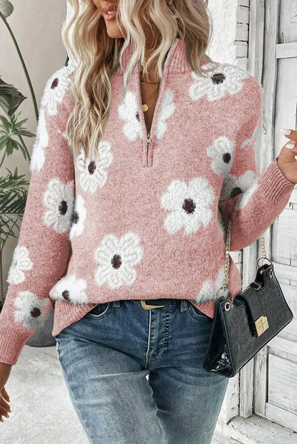 Théophane | Pull à demi zip pour femmes | Floral