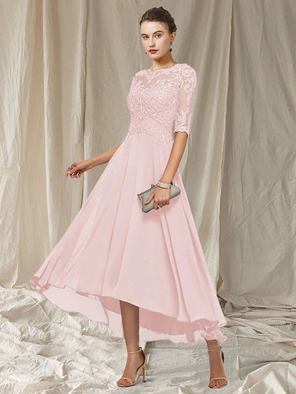 Roseline | Robe Ceremonie Femme | Asymétrique | Dentelle