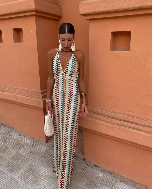 Lauricia | Robe De Plage Chic À Col V Pour Femmes | Maxi