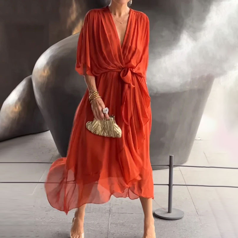 Aceline | Robe Romantique À Col En V Pour Femmes Invitées À Un Mariage | Maxi