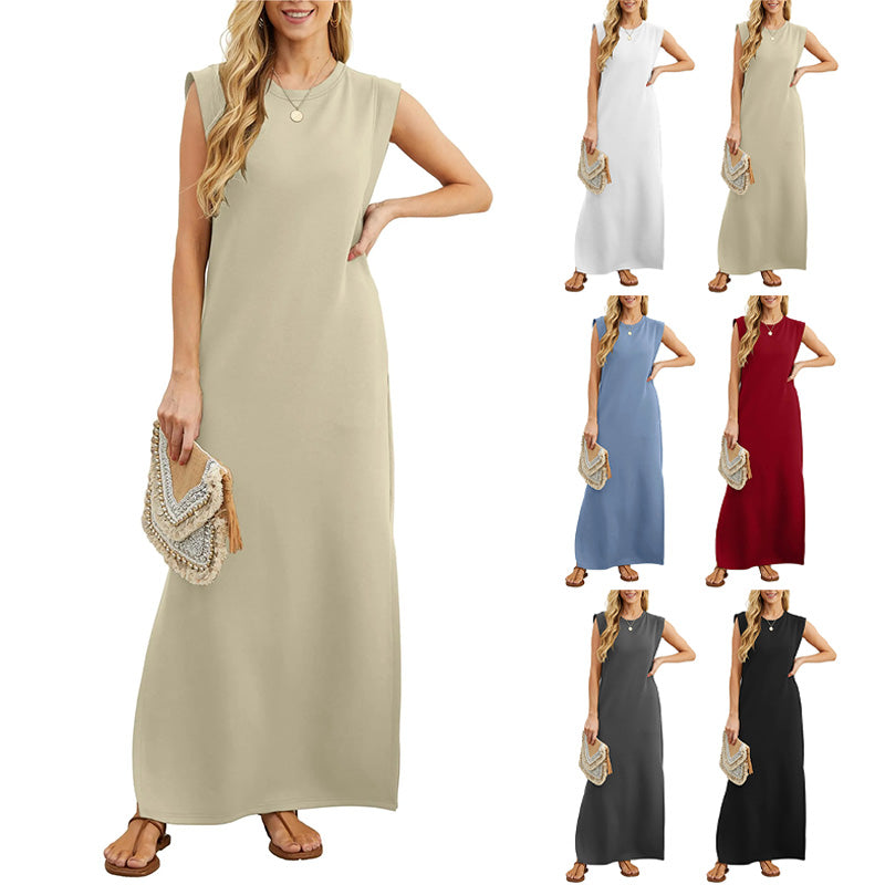 Cerise | Longue Robe Fendue | Sans Manches