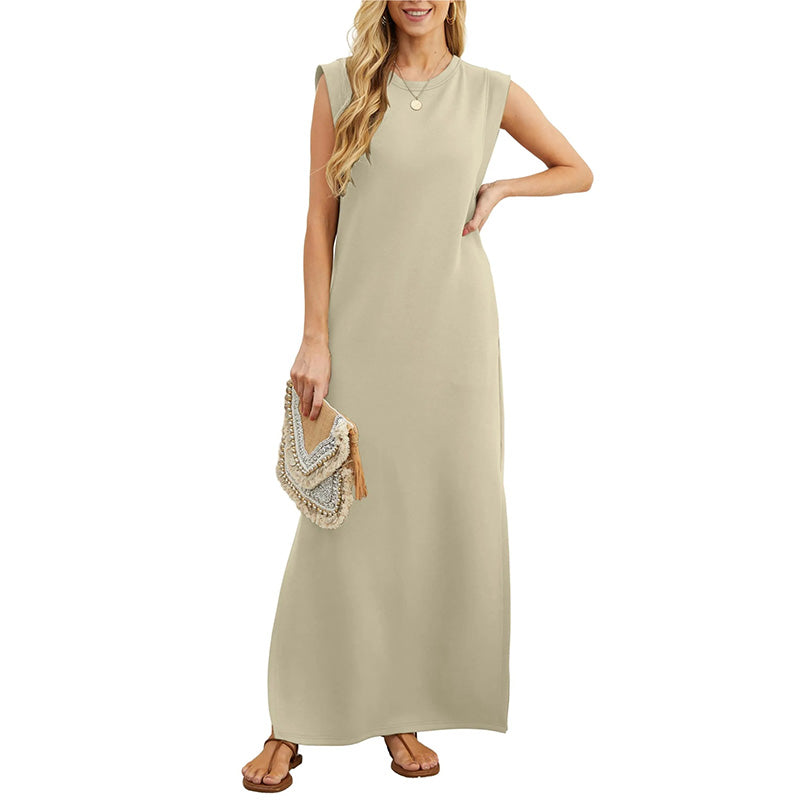 Cerise | Longue Robe Fendue | Sans Manches