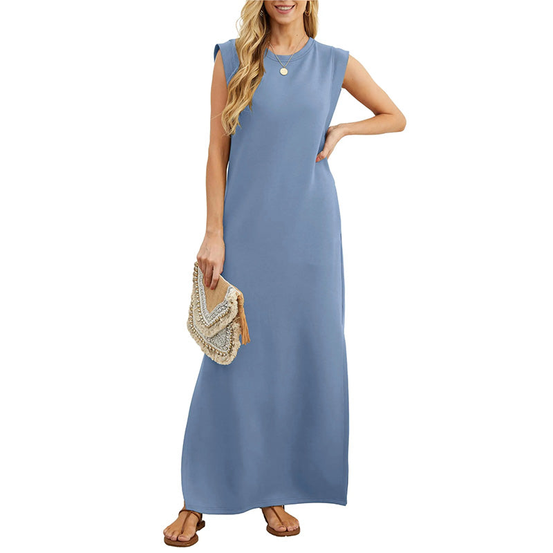 Cerise | Longue Robe Fendue | Sans Manches