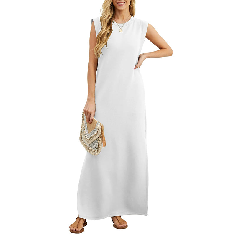 Cerise | Longue Robe Fendue | Sans Manches