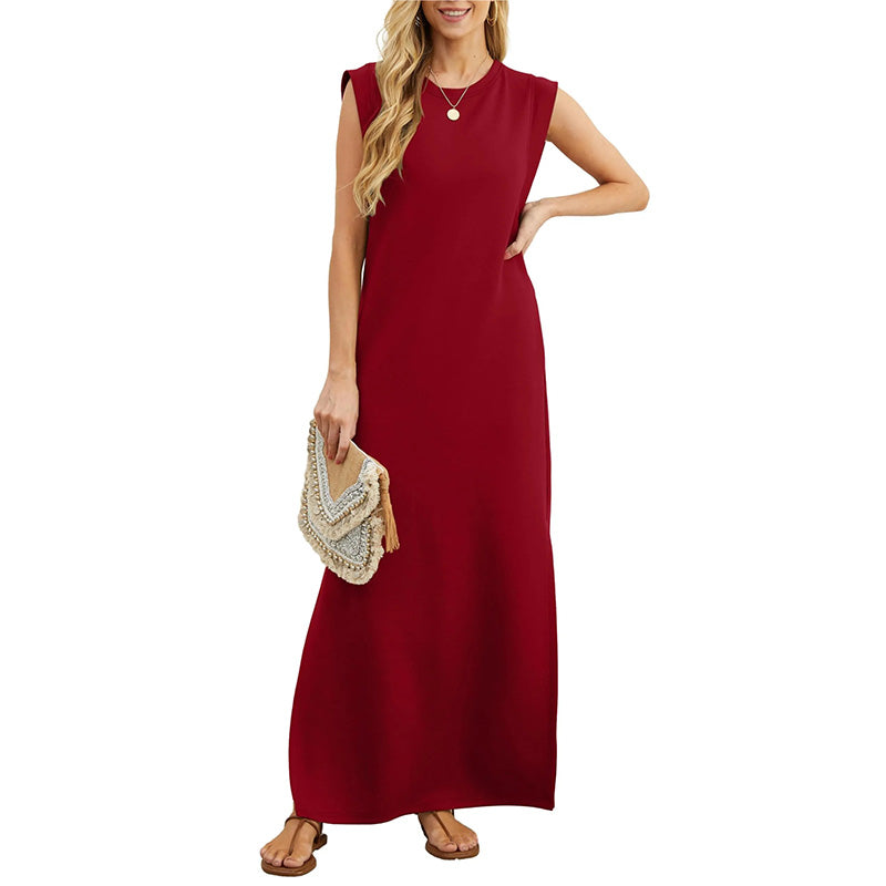 Cerise | Longue Robe Fendue | Sans Manches
