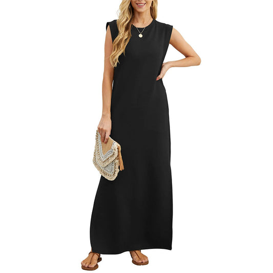 Cerise | Longue Robe Fendue | Sans Manches