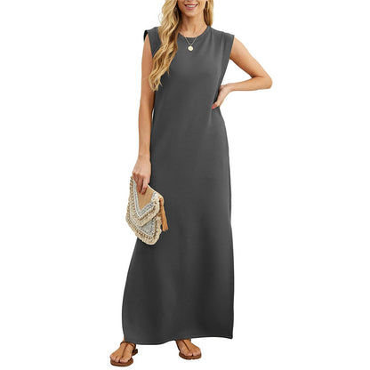 Cerise | Longue Robe Fendue | Sans Manches